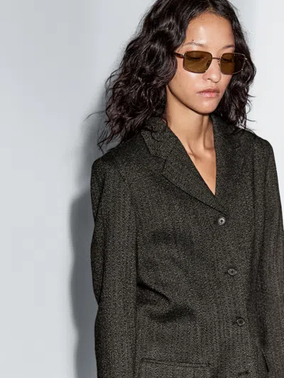 Massimo Dutti Herringbone Wool Blend Blazer In Black