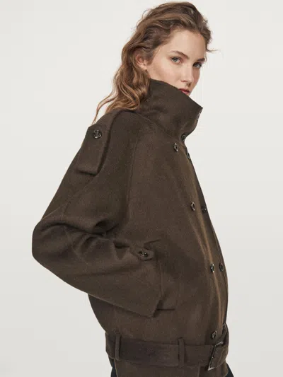 Massimo Dutti Wool Blend Trench Coat In Brown