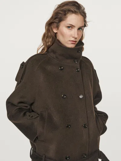 Massimo Dutti Wool Blend Trench Coat In Brown