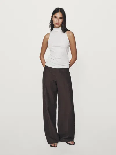 Massimo Dutti Knit Halterneck Top With Metallic Finish In Brown