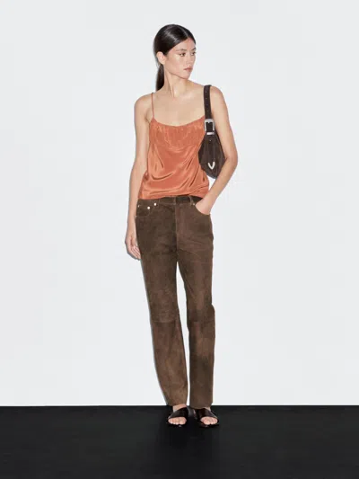Massimo Dutti Goatskin Leather Trousers With Suede Finish In Brown