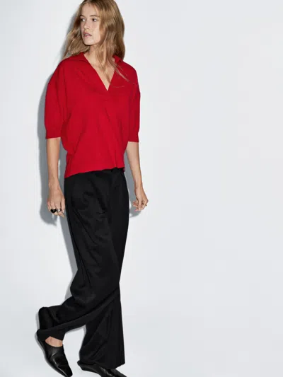 Massimo Dutti Wool Blend Knit V In Black