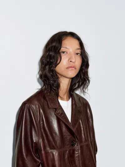 Massimo Dutti Long Nappa Leather Coat In Brown