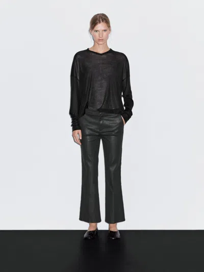 Massimo Dutti Flared Cropped Trousers In Black