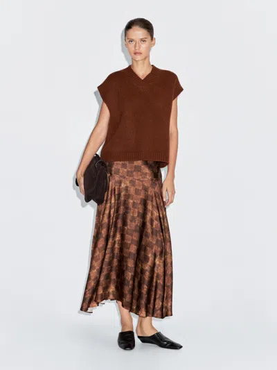 Massimo Dutti Chequered Print Midi Skirt In Brown