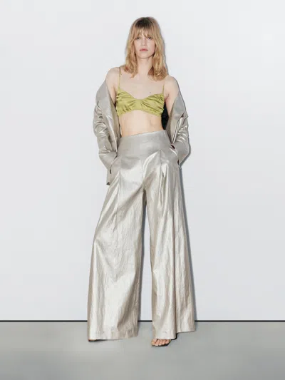 Massimo Dutti Gathered Satin Triangle Bra In Green