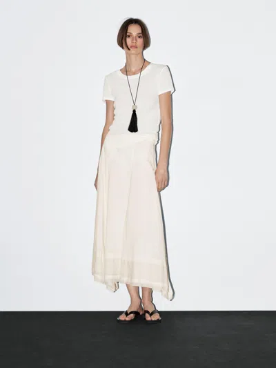 Massimo Dutti Cotton Blend Midi Skirt With Seam Details In White