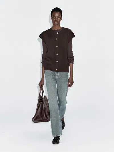Massimo Dutti Knit Vest With Golden Buttons In Brown