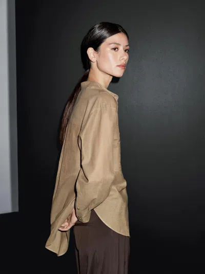 Massimo Dutti Long Shirt With Stand Collar In Neutral