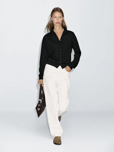 Massimo Dutti Knit Cardigan With Mock Turtleneck In Black