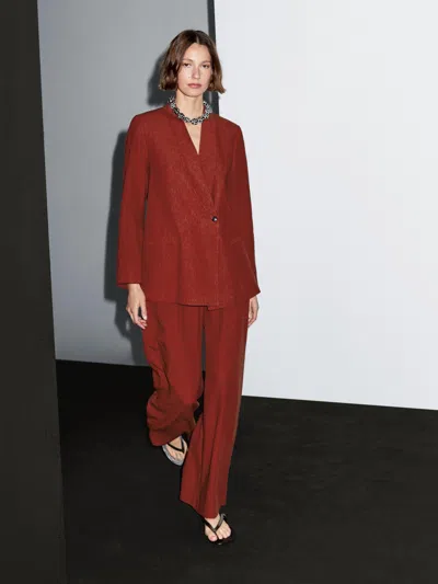Massimo Dutti Linen Blend Shawl Collar Blazer In Burgundy