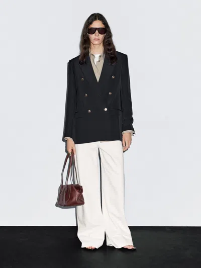 Massimo Dutti Wool Blend Blazer With Gold Buttons In Black