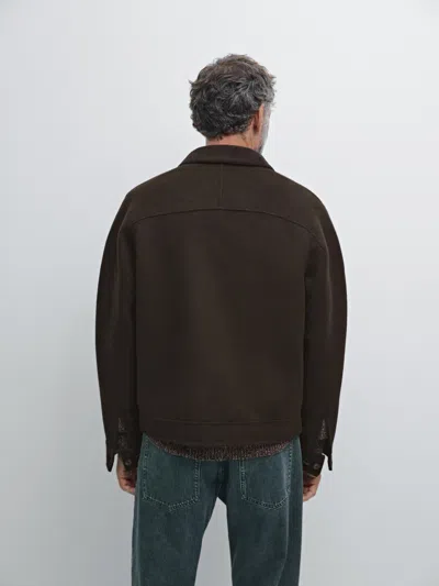 Massimo Dutti Double Wool Blend Jacket With Corduroy Collar In Black