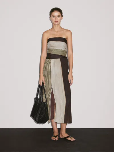 Massimo Dutti Strapless Dress With Gathered Detail In Multi