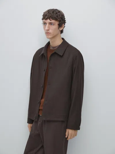 Massimo Dutti Total Look Wool Blend Jacket In Brown