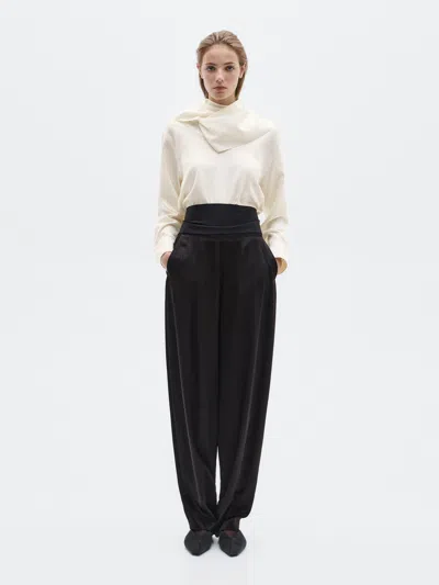 Massimo Dutti Silk Blend Blouse With Tie Detail In White