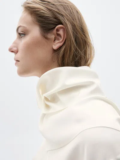 Massimo Dutti Silk Blend Blouse With Tie Detail In White