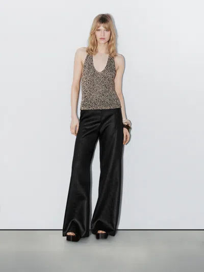 Massimo Dutti Flecked Knit Halter Top In Brown