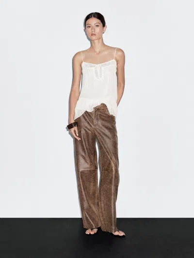 Massimo Dutti Distressed Nappa Leather Trousers In Multi