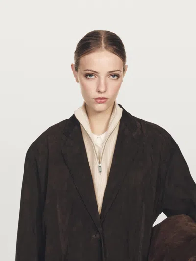 Massimo Dutti Short Wool Blend Chest With Zip In Brown