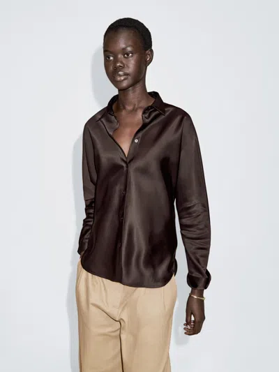 Massimo Dutti Satin Shirt With Batwing Sleeves In Brown
