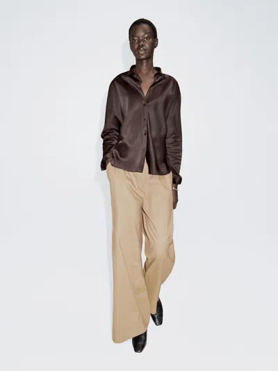 Massimo Dutti Satin Shirt With Batwing Sleeves In Brown