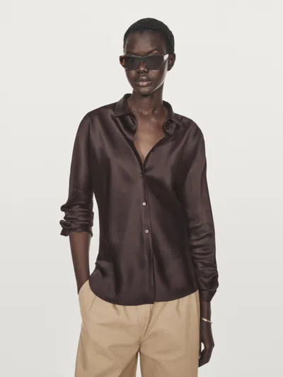 Massimo Dutti Satin Shirt With Batwing Sleeves In Brown