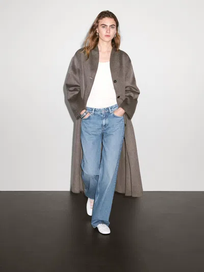 Massimo Dutti Wool Blend High Neck Coat In Gray