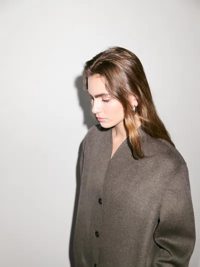 Massimo Dutti Wool Blend High Neck Coat In Gray