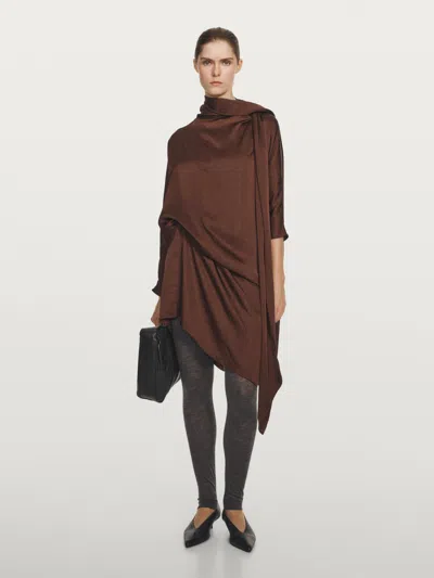 Massimo Dutti Flowing Long Sleeve Midi Dress In Brown