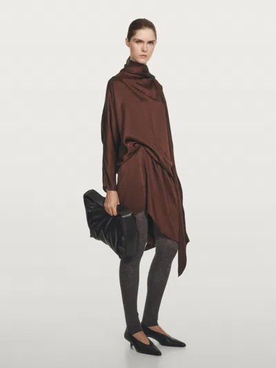 Massimo Dutti Flowing Long Sleeve Midi Dress In Brown