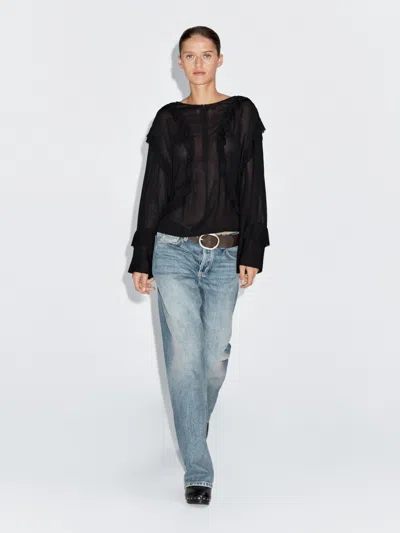 Massimo Dutti Flowing Blouse With Ruffles And Zip In Black