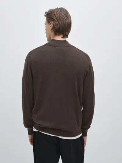 Massimo Dutti 100% Wool Mock Neck Sweater With Buttons In Brown