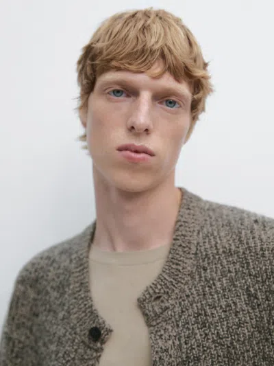 Massimo Dutti 100% Wool Flecked Knit Cardigan In Multi