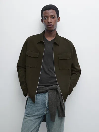 Massimo Dutti Cotton Blend Twill Jacket With Pockets In Black