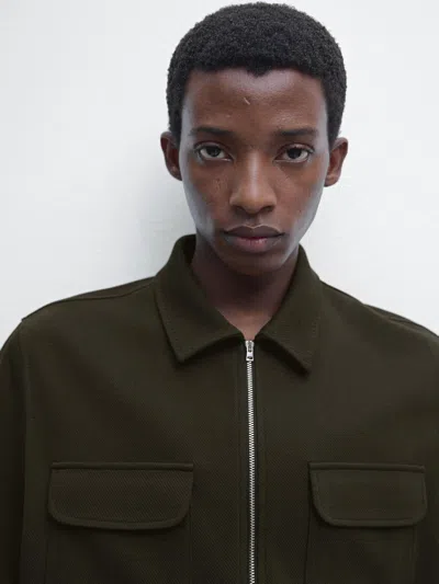 Massimo Dutti Cotton Blend Twill Jacket With Pockets In Black