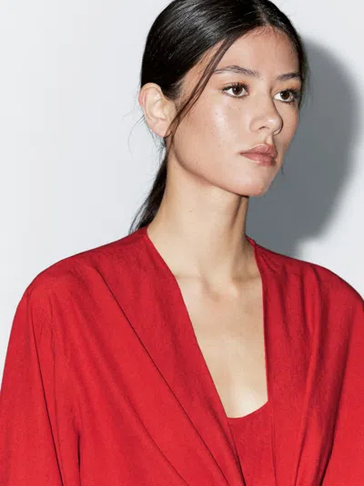 Massimo Dutti Midi Dress With Knotted Neckline In Red