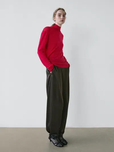 Massimo Dutti Knit 100% Wool Mock Turtleneck Sweater In Red