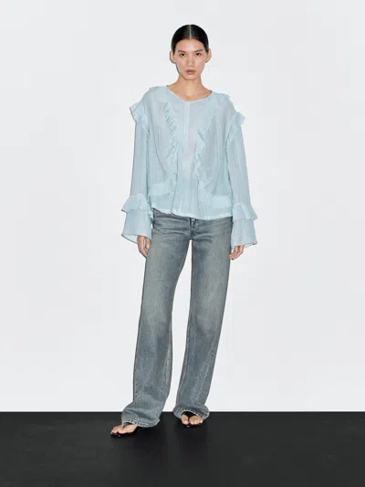 Massimo Dutti Flowing Blouse With Ruffles In Blue