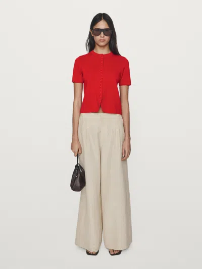 Massimo Dutti Short Sleeve Knit Cardigan With Button Details In Red