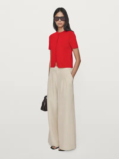 Massimo Dutti Short Sleeve Knit Cardigan With Button Details In Red