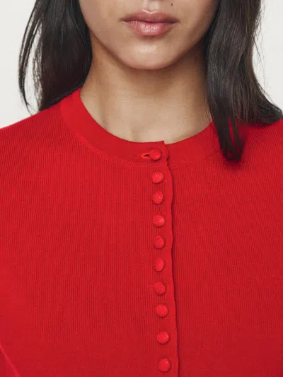 Massimo Dutti Short Sleeve Knit Cardigan With Button Details In Red