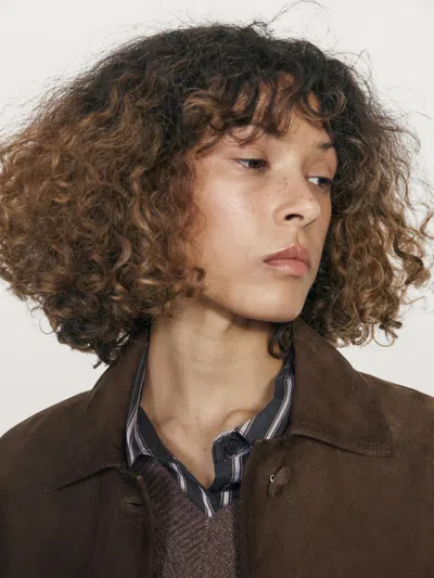 Massimo Dutti Cropped Suede Leather In Brown