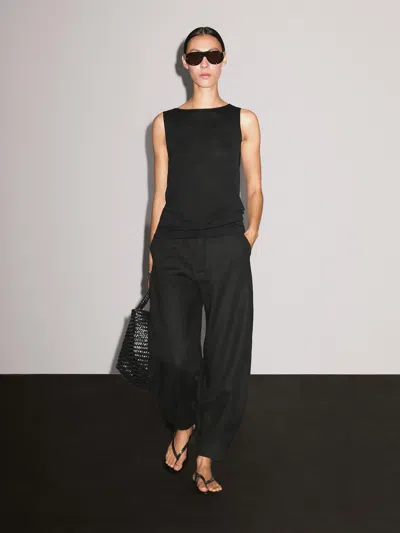 Massimo Dutti 100% Cotton Top With Draped Low In Black