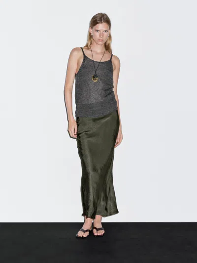 Massimo Dutti Long Satin Skirt In Gray