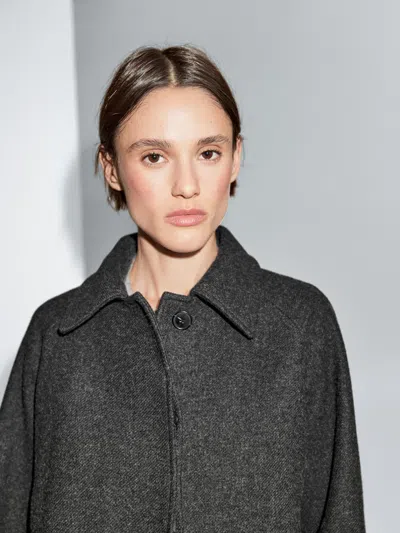 Massimo Dutti Short Wool Blend Raglan Sleeve Coat In Black