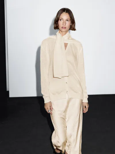 Massimo Dutti Linen Blend Knit Cardigan With Scarf In Neutral