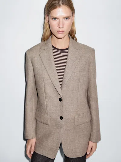 Massimo Dutti Flecked 100% Wool Blazer In Neutral