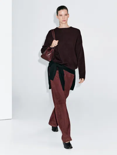 Massimo Dutti 100% Cashmere Oversize Knit Sweater In Burgundy