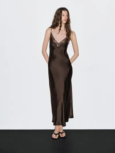 Massimo Dutti Long Slip Dress In Brown